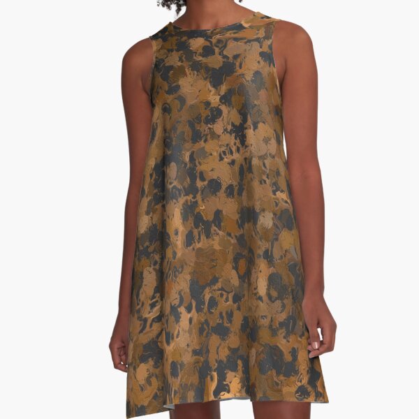 Rustic Brown Wood Paintballs A-Line Dress
