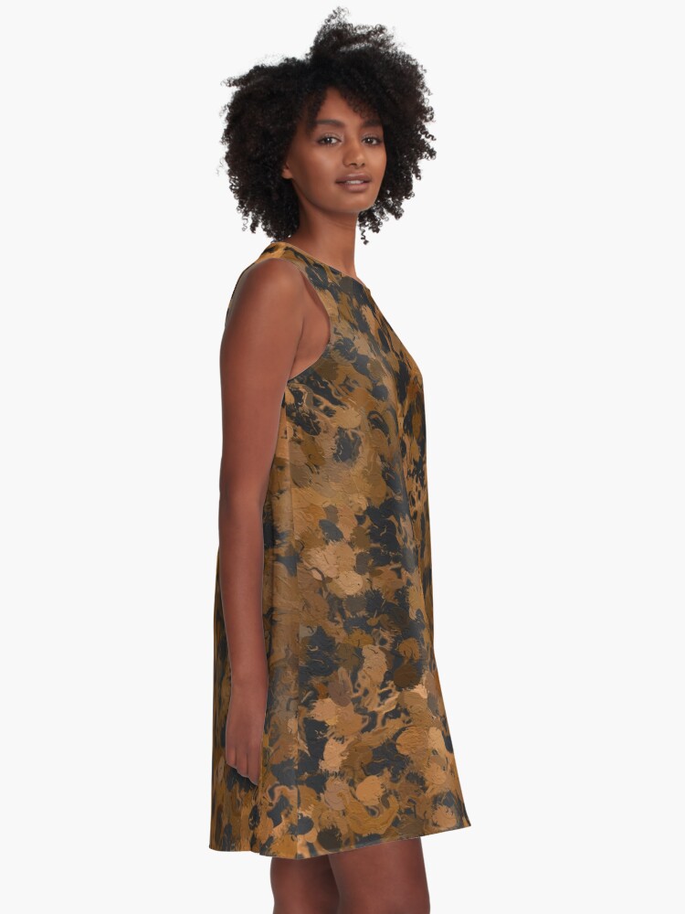 Thumbnail 2 of 4, A-Line Dress, Rustic Brown Wood Paintballs designed and sold by CelesteSheffey.