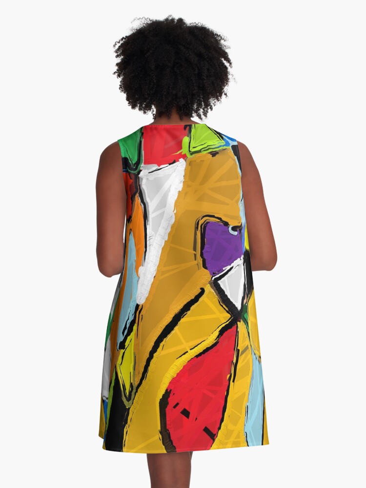 Thumbnail 3 of 4, A-Line Dress, Yellow Abstract Art designed and sold by CelesteSheffey.