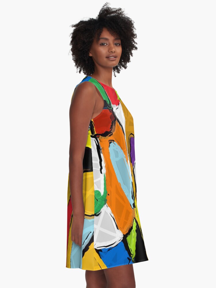 Thumbnail 2 of 4, A-Line Dress, Yellow Abstract Art designed and sold by CelesteSheffey.