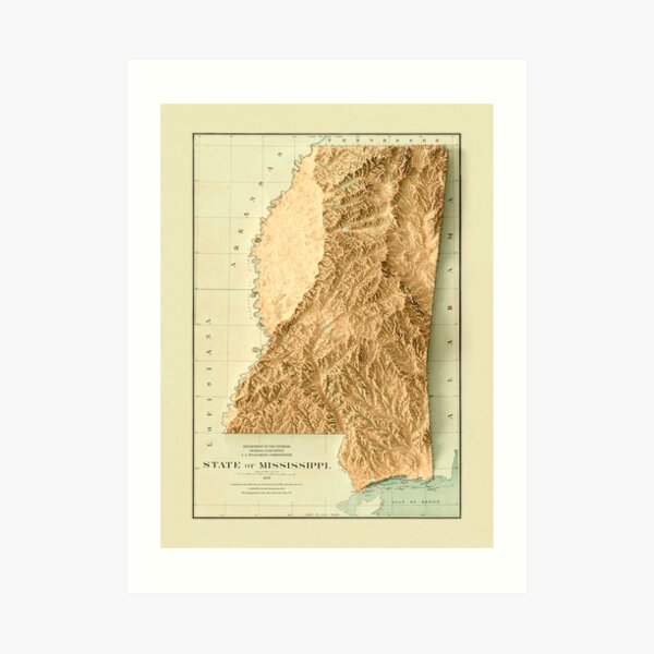 1878 Mississippi Relief Map 3D digitally-rendered Art Print