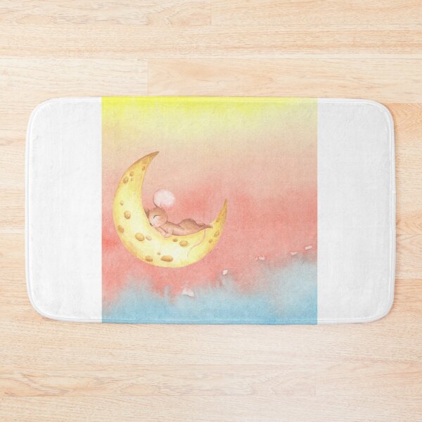 Item preview, Watercolor cute mice sleeping on the cheese moon designed and sold by missionbear.