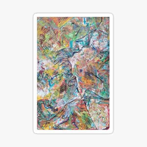 Abstract mixed media painting on metal road sign Sticker