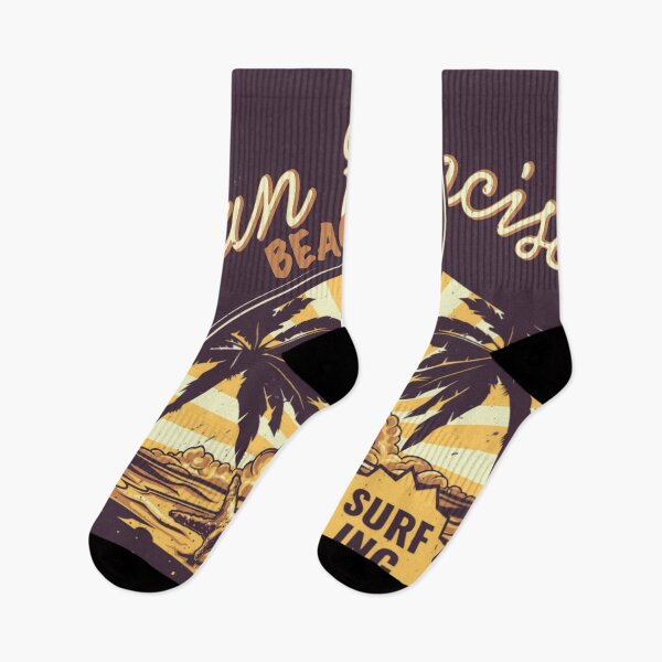 Artikelvorschau, San Francisco Beach Surfing Life ist besserer Slogan-Text - mit Surfbrett gegen eine Strandszene entworfen und verkauft von WearWolfDesigns.