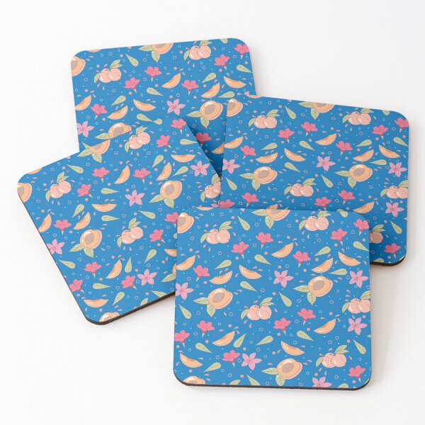Item preview, Peaches , Flowers and Leaves Pattern on Blue designed and sold by iCraftCafe.