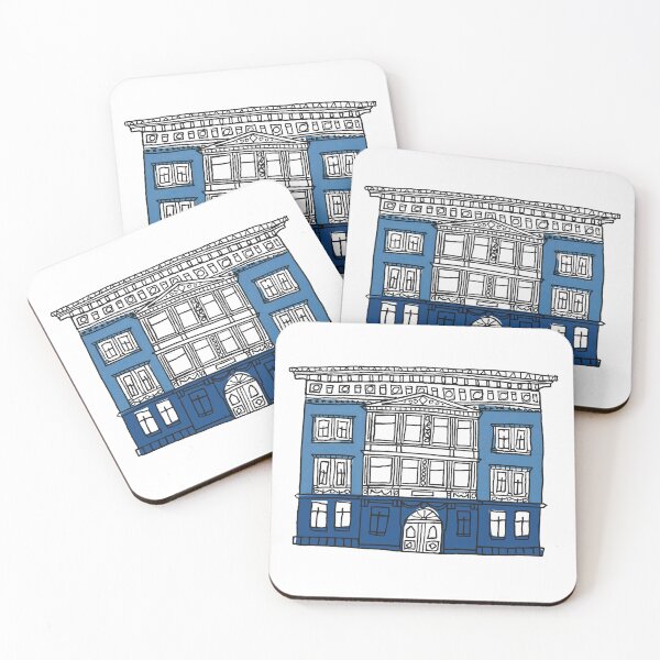 Item preview, Dibujo a tinta de un edificio azul designed and sold by planetRM.