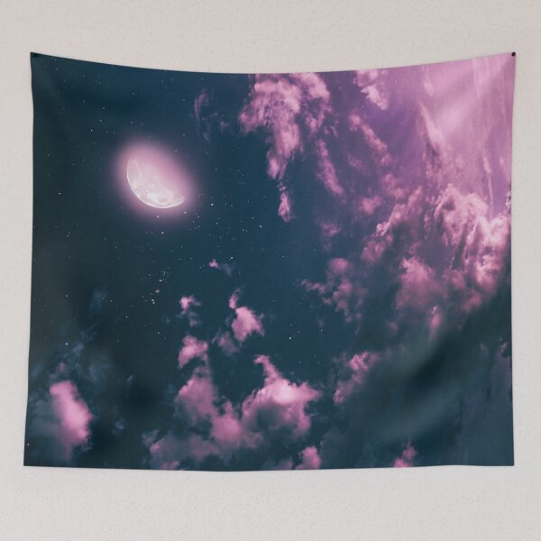 Artikelvorschau, The Purple Moon, pure Aesthetic clouds, starry dark tapestry, trendy home decor art, wall entworfen und verkauft von August-E.
