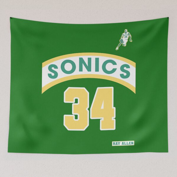 Item preview, Ray Allen Retro Supersonics Jersey 90s Style Fan Art designed and sold by acquiesce13.