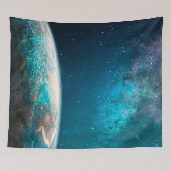 Item preview, Earth and the Galaxy, magical blue Milky way, starry tapestry, trendy home decor art, wall designed and sold by August-E.