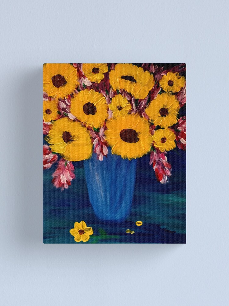 Alternate view of Some vintage style sunflower In blue and silver vase Canvas Print