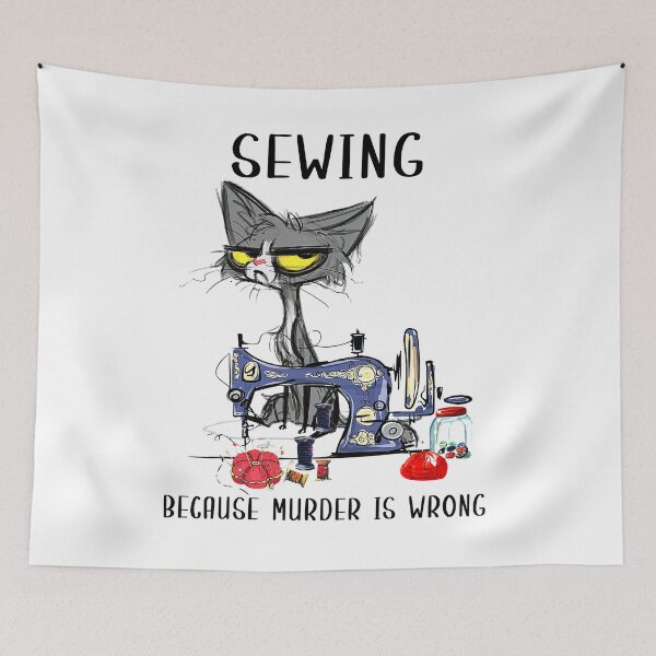 Item preview, Black Cat Sewing Because Murder Is Wrong Funny  designed and sold by keilacook.