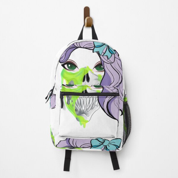 Item preview, cute skulls, skull with bow in hair, purple hair designed and sold by FACELESS MONKEY.