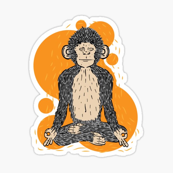 A monkey is meditating while listening to music. Sticker for Sale by DAEWI  PARK