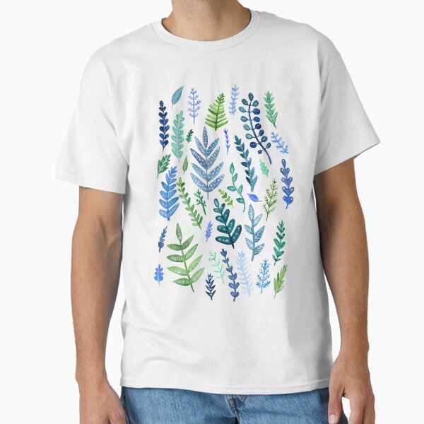 Vista previa del artículo con la obra «Follaje de acuarela azul y verde», diseñado y vendido por PurpleImpala.