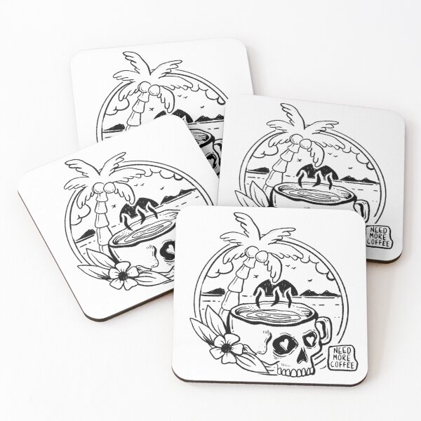 Item preview, NEED MORE COFFEE SKULL COCONUT ISLAND POCKET PRINT designed and sold by aydapadi.