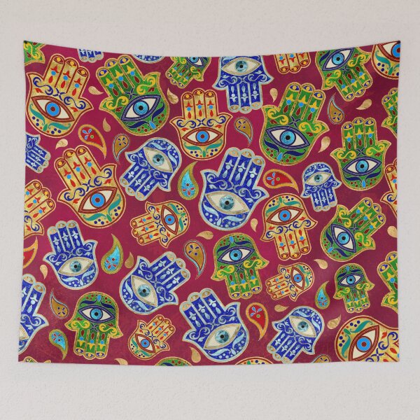 Item preview, Hamsa Hand - Hand of Fatima colorful pattern designed and sold by k9printart.