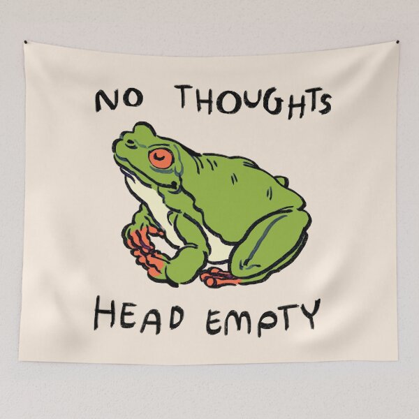 Item preview, I draw green tree frog with red eyes chilling relaxing / no thoughts head empty text designed and sold by RansRoom.