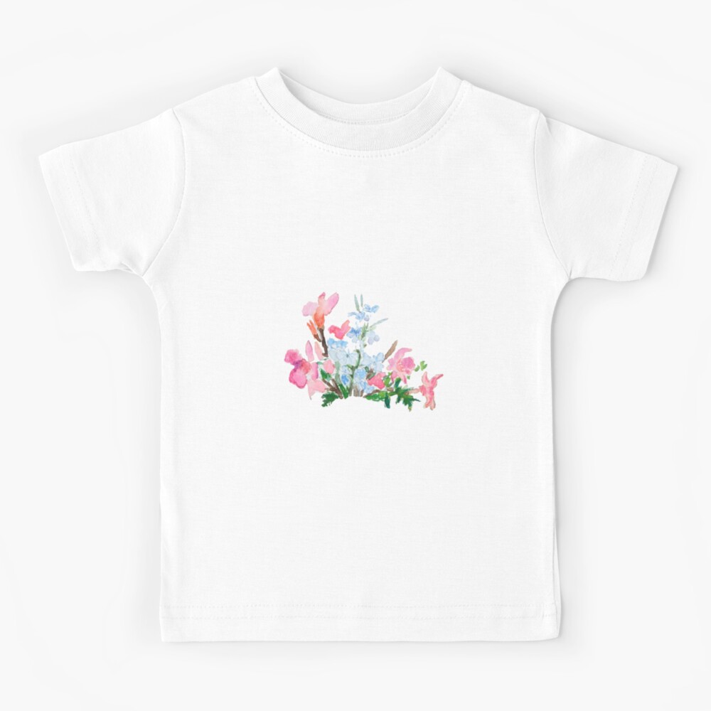 Pink and Purple flower. Floral in cute design with gold leafs pattern   Kids T-Shirt for Sale by Blue Artist