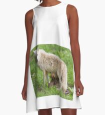 Arctic wolf feeding pups A-Line Dress