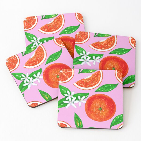Item preview, Oranges with flowers and leaves on a pink background  designed and sold by Colibri77.