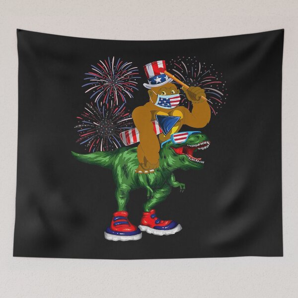 Item preview, Funny Bigfoot Riding Dinosaur Tee American Flag 4th of July designed and sold by lucpjwel.