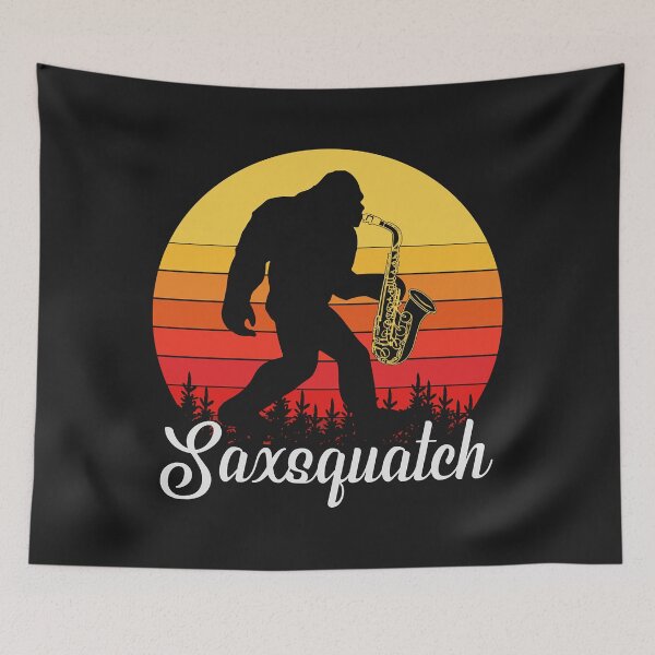 Item preview, Funny Retro Bigfoot Playing Saxophone, Bigfoot Silhouette Long Sleeve designed and sold by lucpjwel.