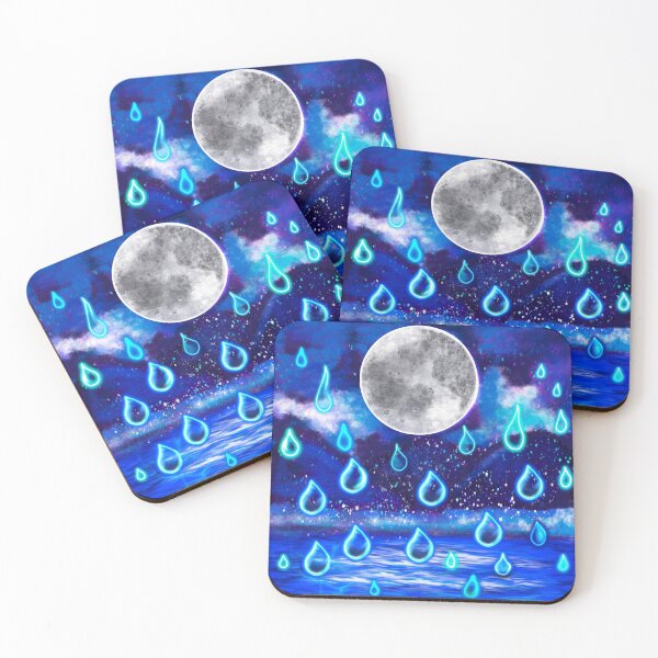 Item preview, Blue Moon at midnight - Full moon in the rain, midnight landscape with raindrops falling into Water designed and sold by Artonmytee.