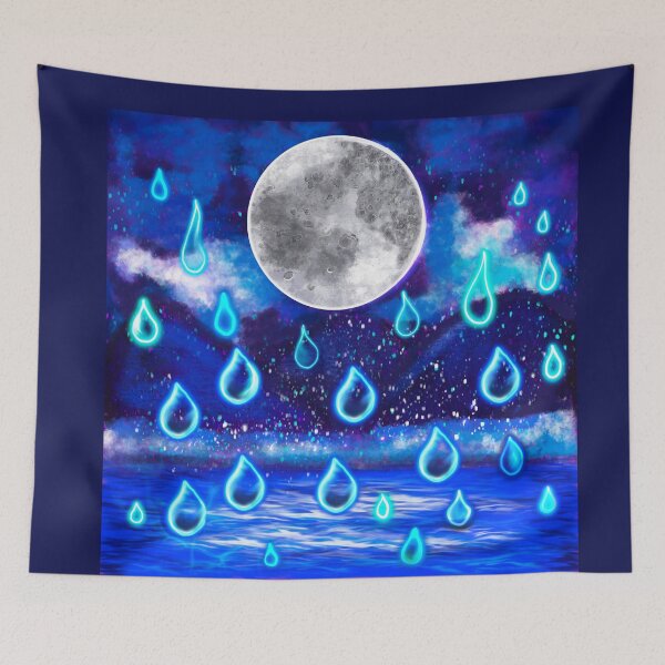 Item preview, Blue Moon at midnight - Full moon in the rain, midnight landscape with raindrops falling into Water designed and sold by Artonmytee.