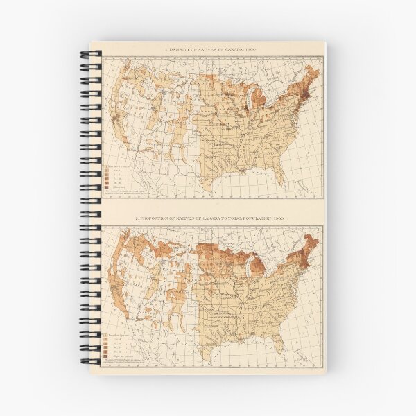 Item preview, Old Canadian Ancestry in America Map (1900) Vintage US Canada Populations Map designed and sold by BravuraMedia.