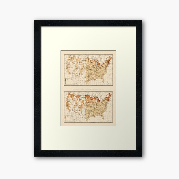 Aperçu de l'œuvre Ancienne carte d'ascendance canadienne en Amérique (1900) Vintage US Canada Populations Map créée et vendue par BravuraMedia.