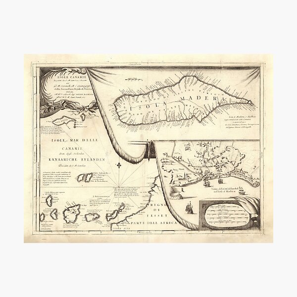Item preview, Old Canary Islands Map (1697) Vintage Islas Canarias Atlas designed and sold by BravuraMedia.