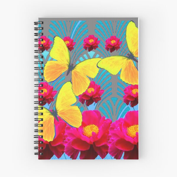 Item preview, YELLOW BUTTERFLIES DUCHSIA PEONY FLOWERS ART DECO designed and sold by sharlesart.