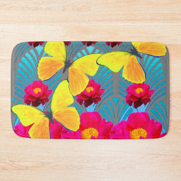 Item preview, YELLOW BUTTERFLIES DUCHSIA PEONY FLOWERS ART DECO designed and sold by sharlesart.
