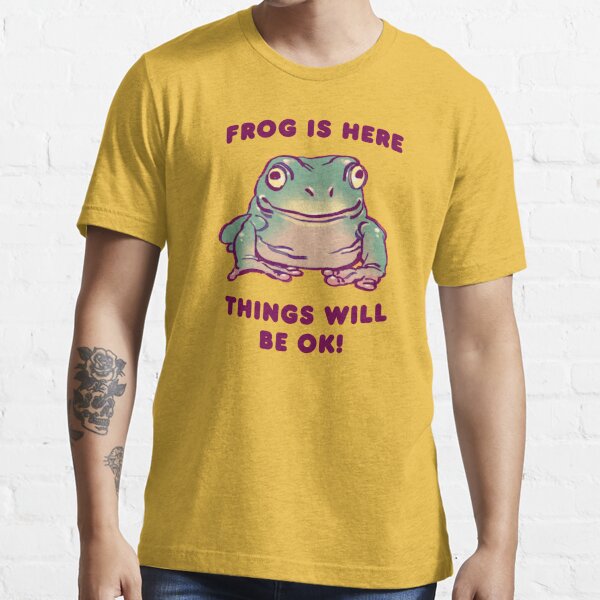 I draw comforting cute green tree frog / frog is here things will be ok  text | Poster