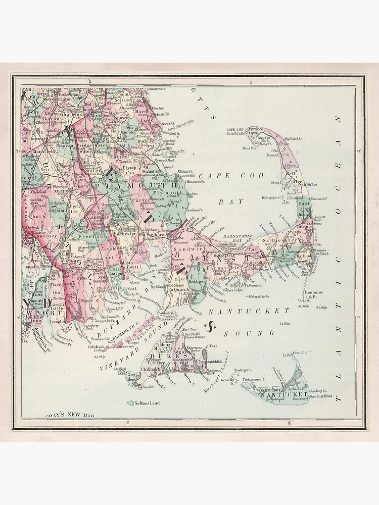 Old Cape Cod MA Map (1878) Vintage Massachusetts Beaches Atlas Premium ...