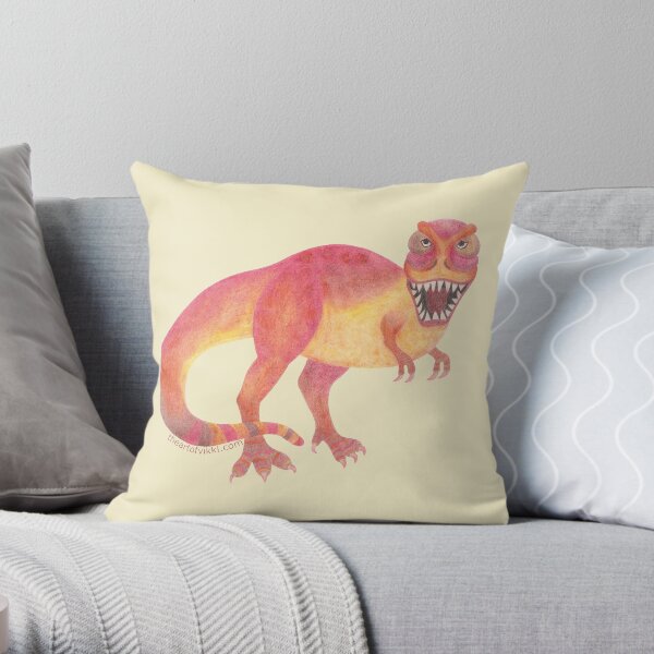Tyrannosaurus Rex Dinosaur Quirky Colorful Prehistoric Cartoon Throw Pillow