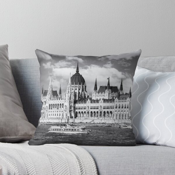 Item preview, Budapest Parliament on Danube River in Black & White designed and sold by Andreea Eva Herczegh.