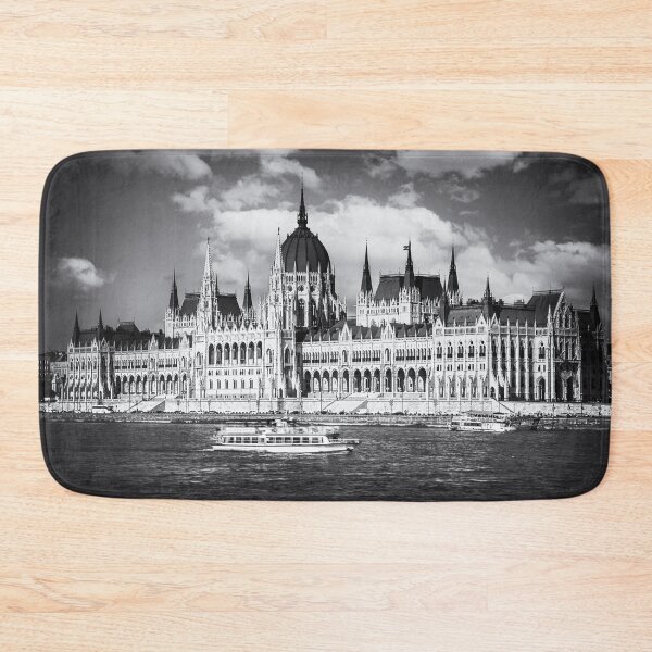 Item preview, Budapest Parliament on Danube River in Black & White designed and sold by Andreea Eva Herczegh.