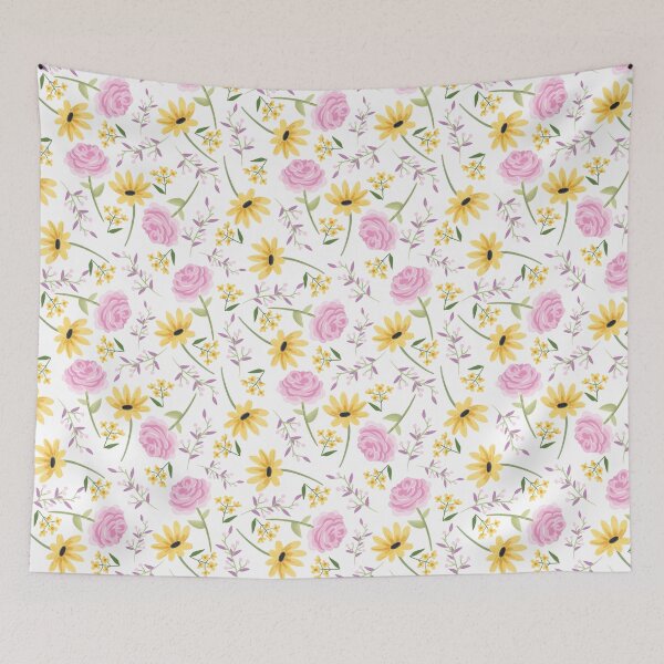 Item preview, Sunflower Pattern, yellow, blue and pink flowers, sunflower, rose, daisy, Sunflower Seamless Pattern, Sunflower Pattern Design designed and sold by graphic-genie.