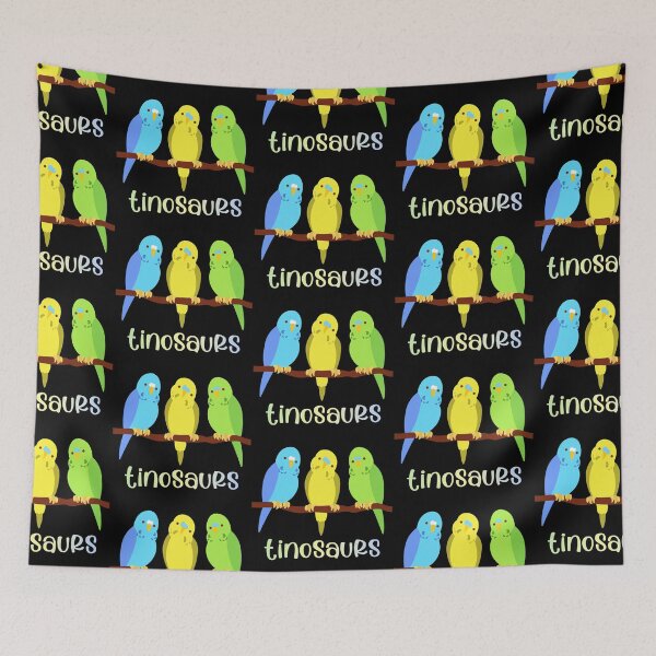 Item preview, TINOSAURS: Birds are tiny dinosaurs - bright budgies (aka parakeets) in blue, yellow, and green designed and sold by Ofeefee.