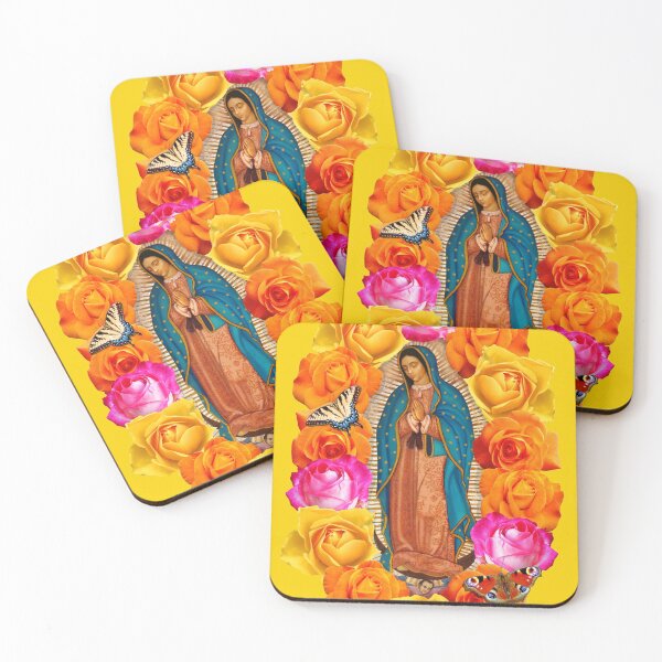 Item preview, The Virgin of Guadalupe, yellow background, colored roses designed and sold by vagonart.