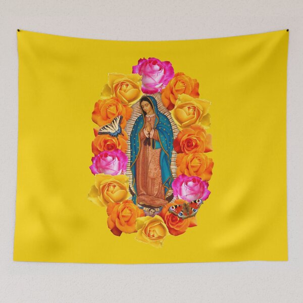Item preview, The Virgin of Guadalupe, yellow background, colored roses designed and sold by vagonart.