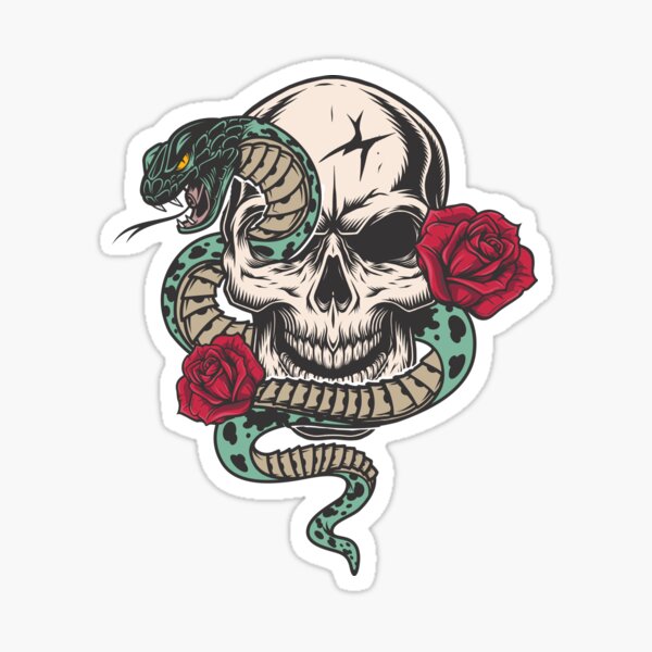 Colorful Tattoo design with skull roses and snake illustration Canvas  Print  Canvas Art by Dean Zangirolami  Fine Art America