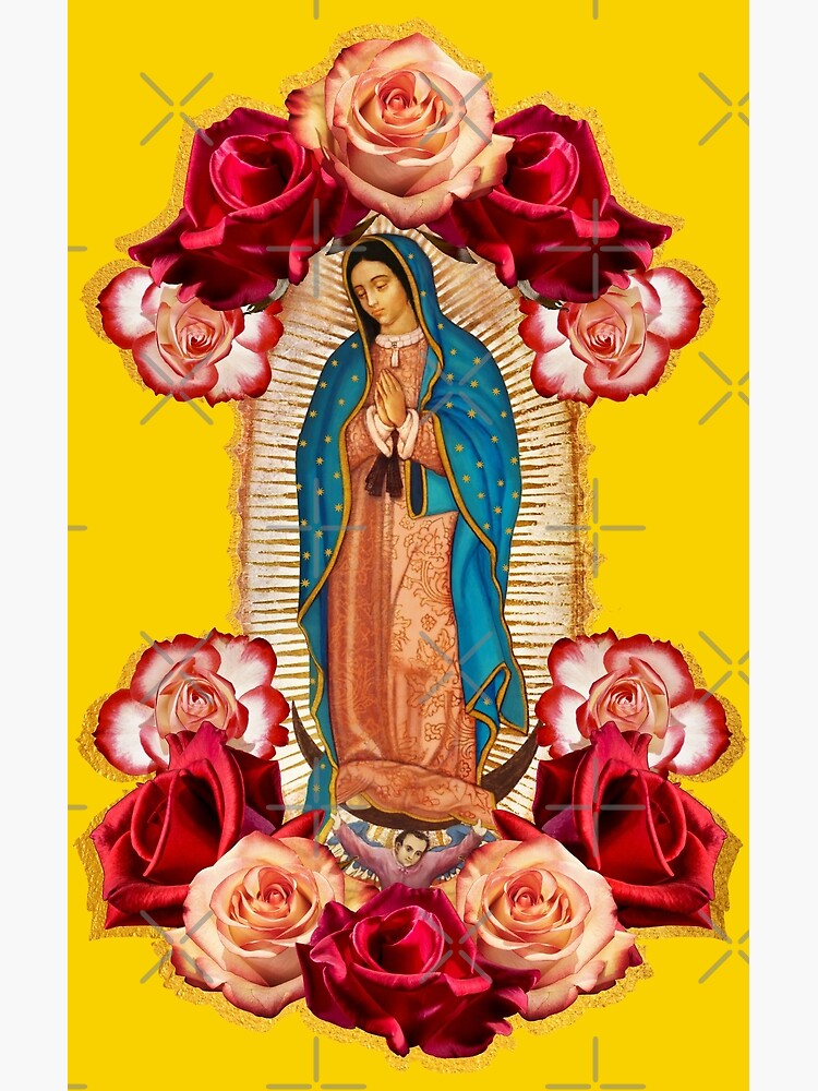 Lámina Artística La Virgen De Guadalupe Con Rosas Rojas De Vagonart Redbubble