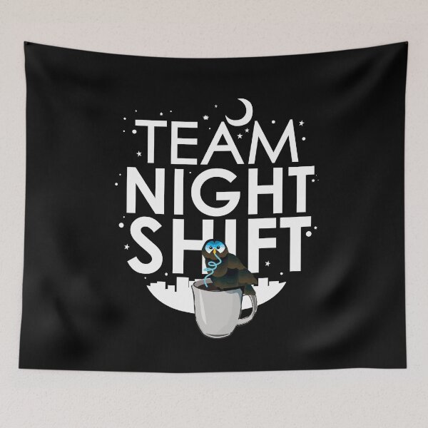 Item preview, Team Night Shift with Coffee Drinking Owl designed and sold by mLoyal.