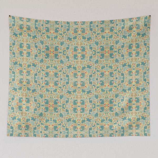 Item preview, Vintage 1930s Minimalistic Mod Pattern in Red Yellow Blue Design designed and sold by kmcs.