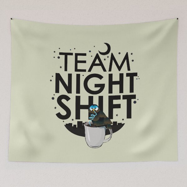 Item preview, Team Night Shift with Coffee Drinking Owl (Black on White) designed and sold by mLoyal.