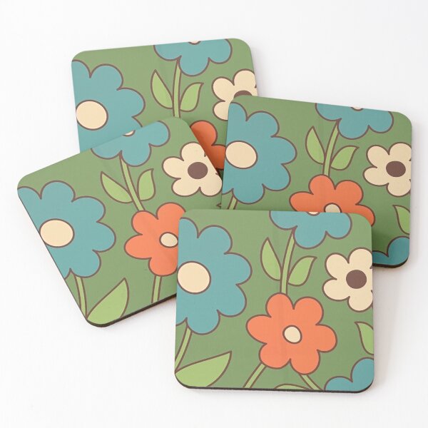 Artikelvorschau, Blumen Wandcollage Blau Orange Grün entworfen und verkauft von monica doodles.