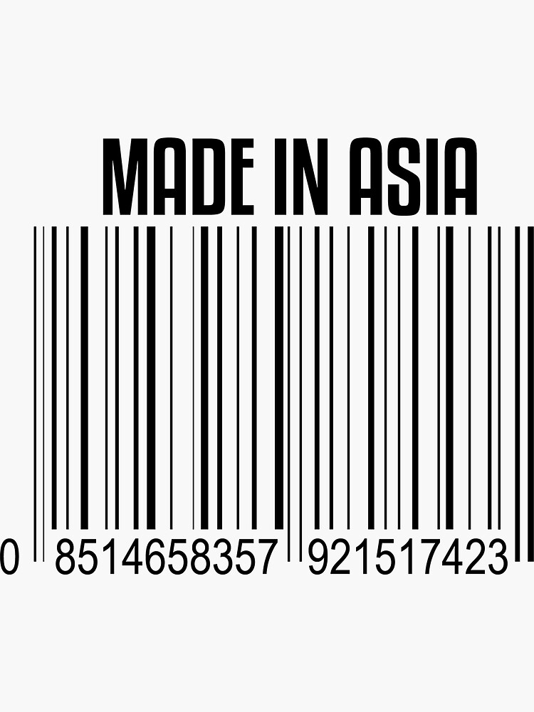 Pegatina «Hecho en código de barras de Asia» de Works-By-C | Redbubble