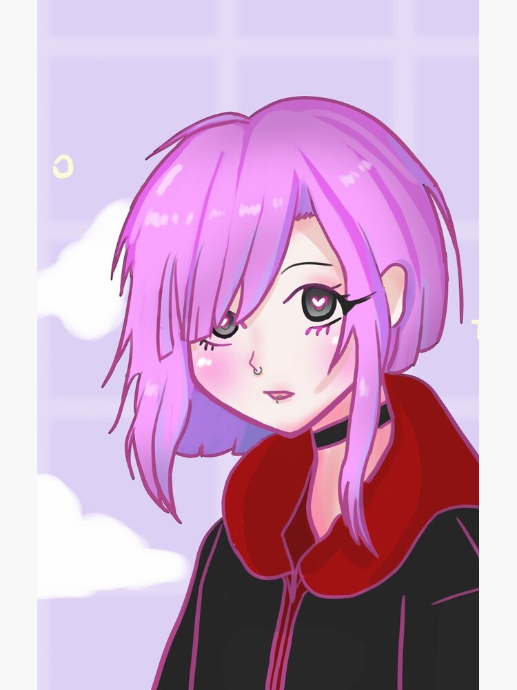 Kawaii Cute Emo Anime Girl With Aesthetic Background, Digital Drawing  Poster | forum.iktva.sa